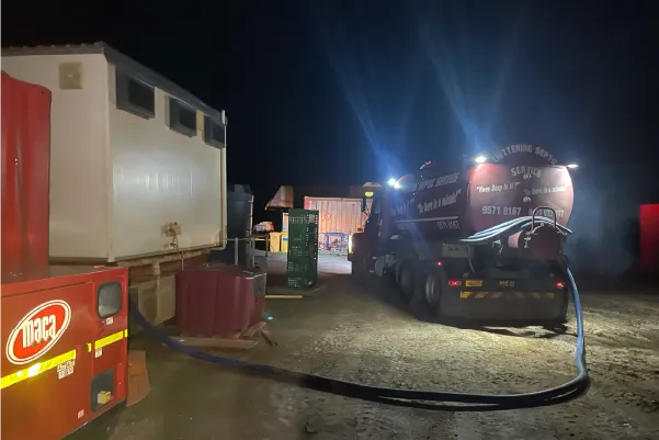 Portable toilet facilities being serviced by a Chittering Septic Service tanker