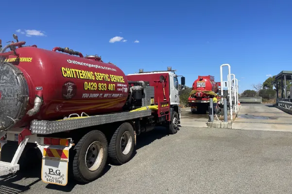 Chittering Septic Service vacuum tanker fleet at a liquid waste disposal facility